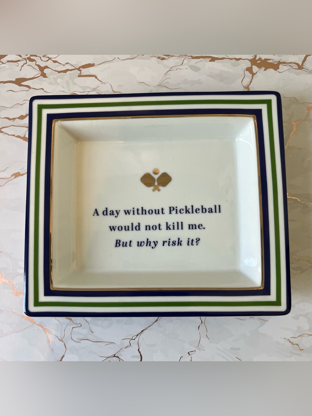 TWO’S COMPANY “A DAY WITHOUT PICKLEBALL” CERAMIC TRINKET TRAY/DISH | NEW